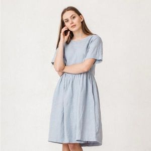 Linenfox Anna Linen Smock Dress Blue Small